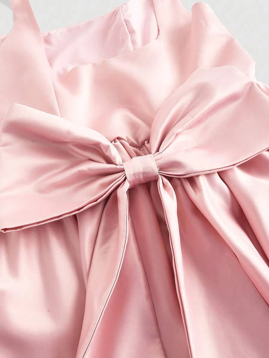 Elegant A-Line Square Neck Bow-Back Flared Pink Mini Homecoming Dress