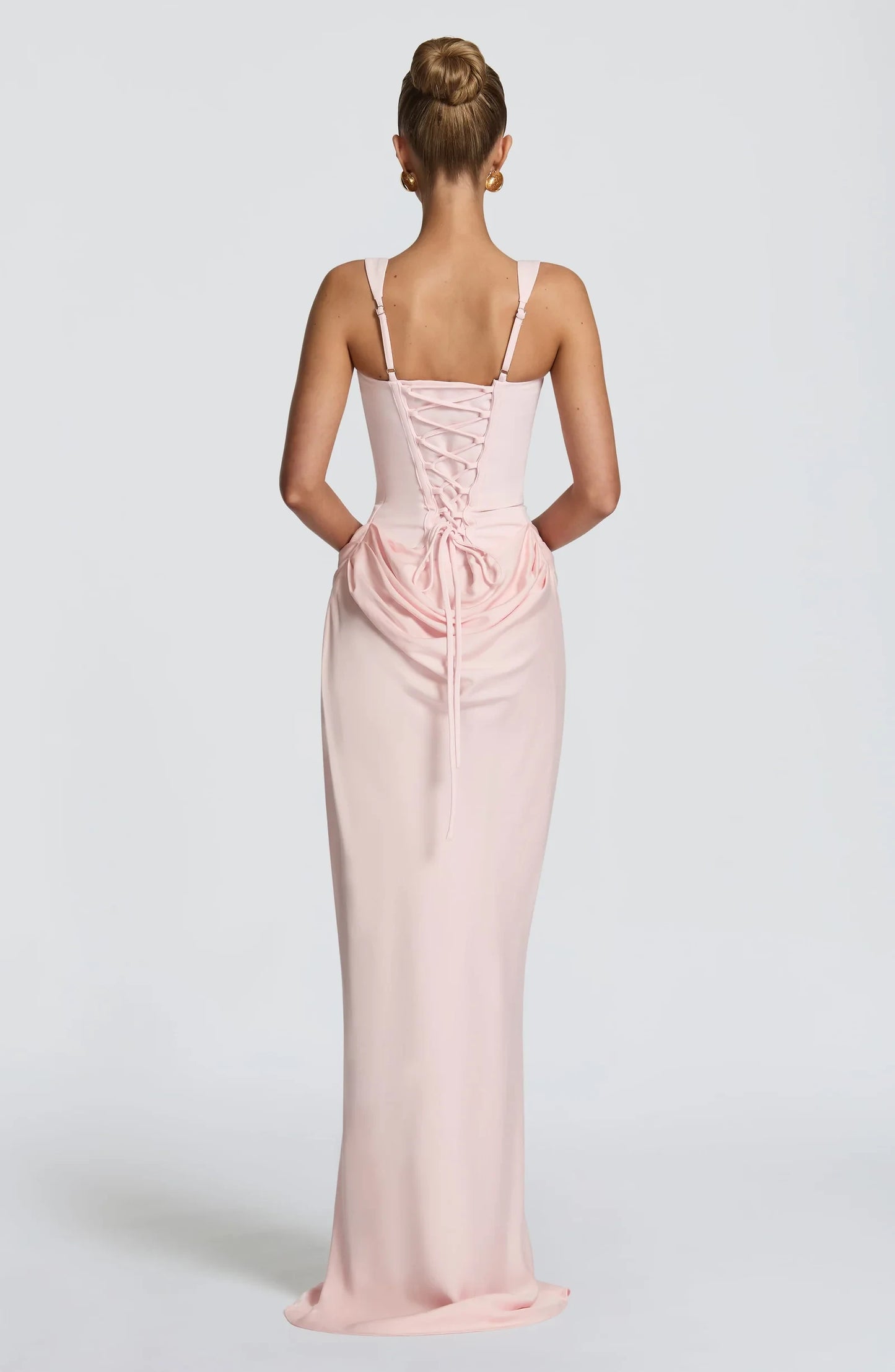 Elegant A-Line Sweetheart Corset Draped Blush Pink Floor-Length Prom Dress