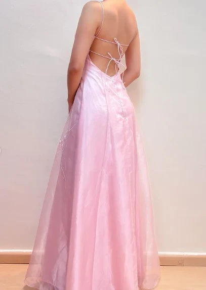 Elegant A-Line Sweetheart Sleeveless Embroidered Backless Pastel Pink Floor-Length Women's Evening Gown