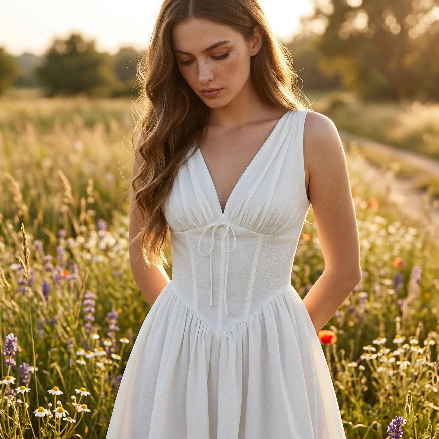Elegant A-Line V-Neck Corset Tie Ruched White Short Summer Homecoming Dress