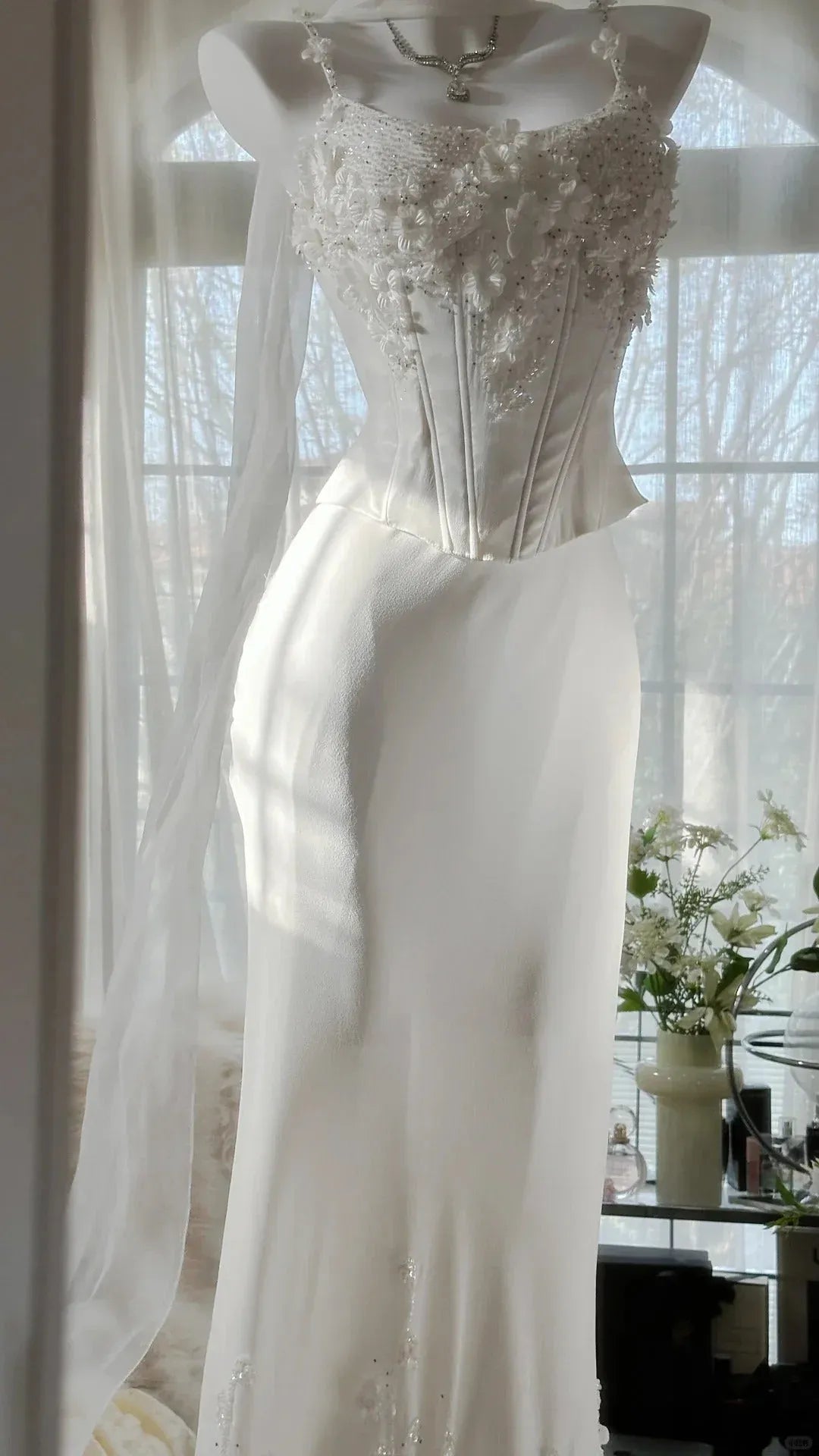 Ethereal Mermaid Square-Neck Sleeveless Sequin-Accented White Maxi Prom Dress for Women ready to ship