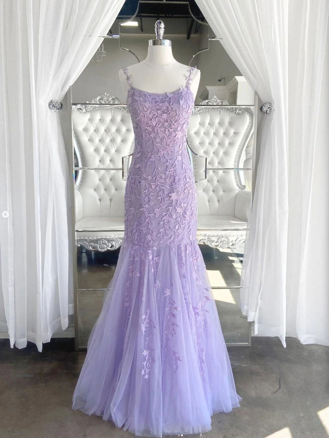 Fashion Mermaid Spaghetti Straps Sleeveless Lace Up Floor-Length Prom Dress