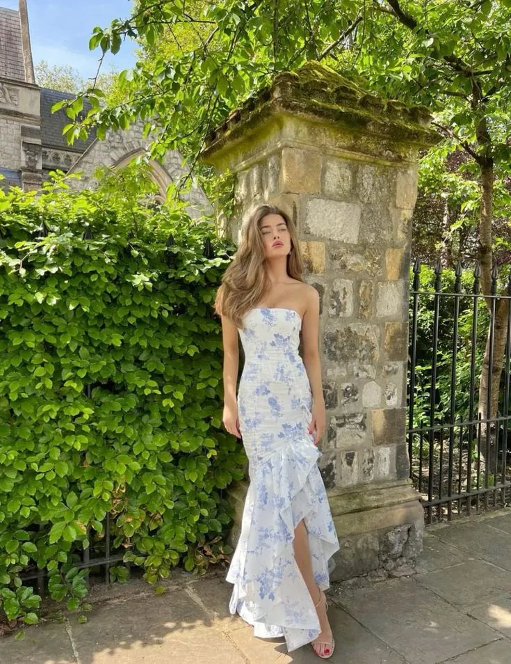 Fashion Off-shoulder Mermaid Sleeveless Pleated Floor-Length Prom Dress