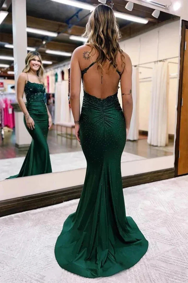 Fashionable Mermaid Straight Sleeveless Backless Sweep/Brush Train prom dress for women