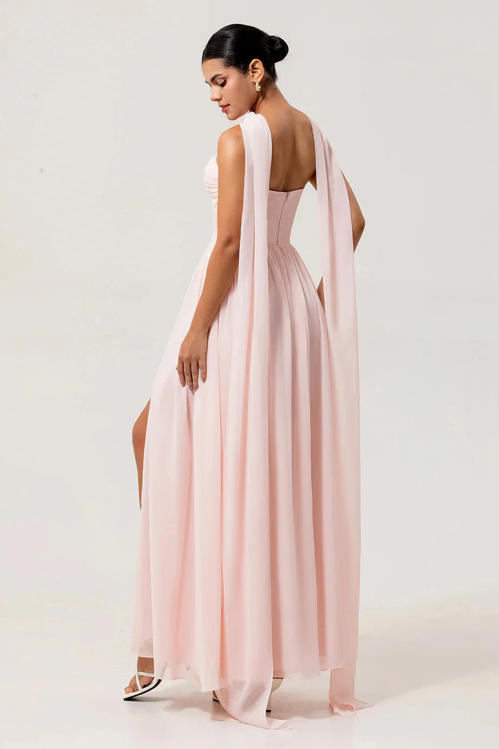 Fashionable SheathColumn V Neck Sleeveless Back Zip Ankle-Length Side Slit Bridesmaid Dress for women