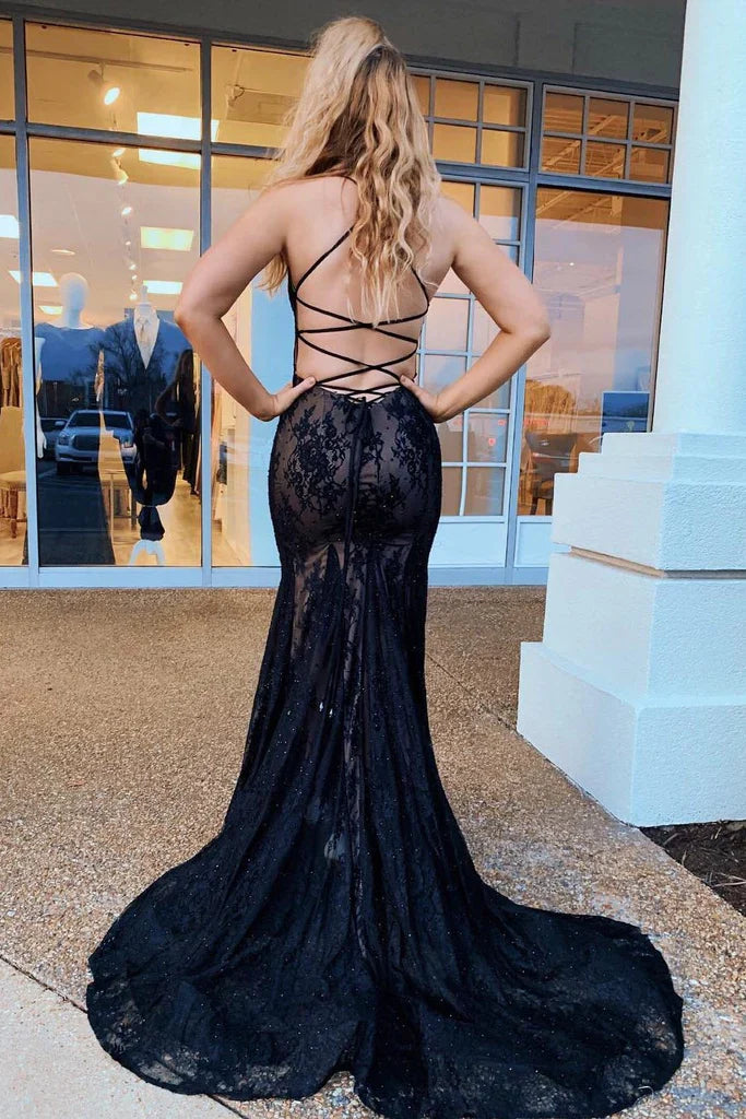Formal Wear Dresses Mermaid V-neck Backless Lace Black Long Ball Gown Evening Dress Prom Dress Shop