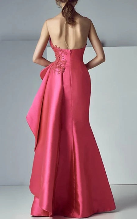 Formal Wear Dresses/Satin Sheath One-shoulder Applique Peplum Formal Evening Dress Prom Dress