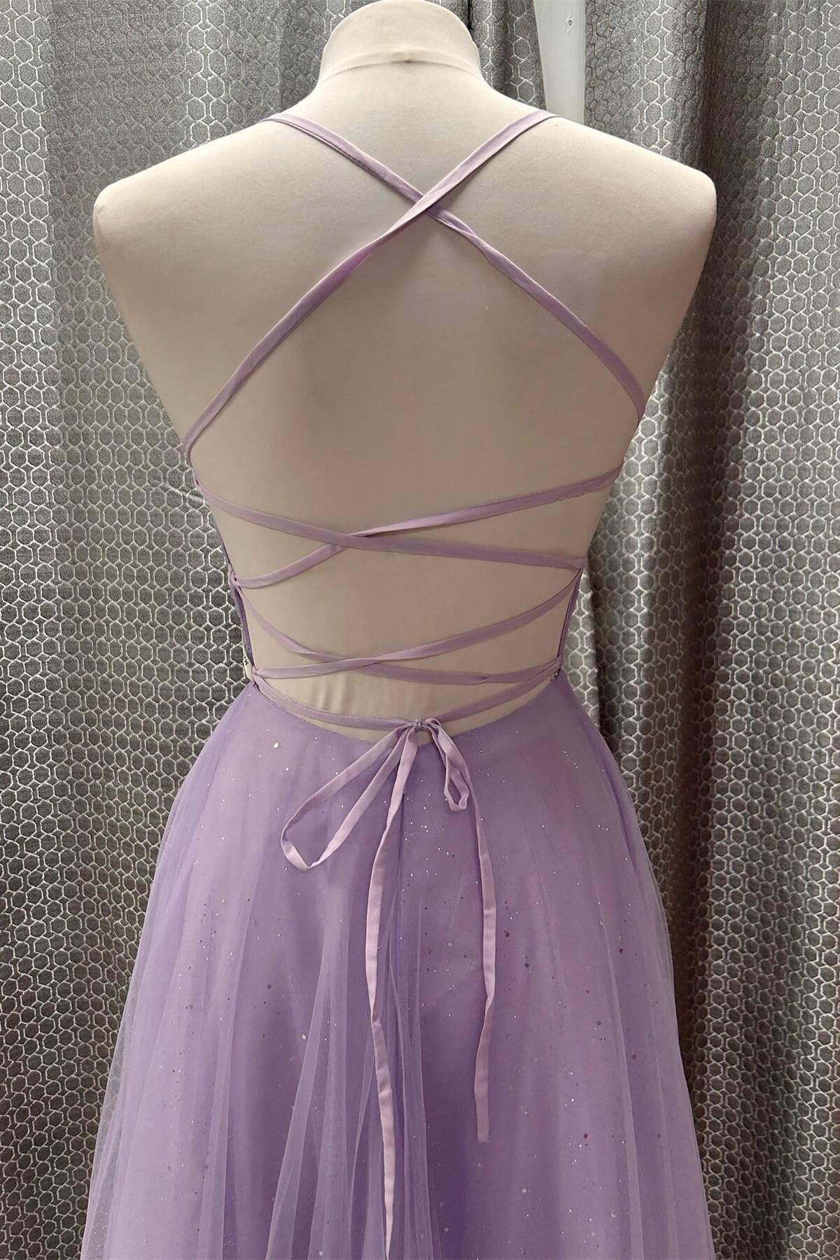 Formal Wear Dresses Sleeveless Spaghetti Straps Lavender Tulle Pleated Prom Dress Stores With Prom Dresses