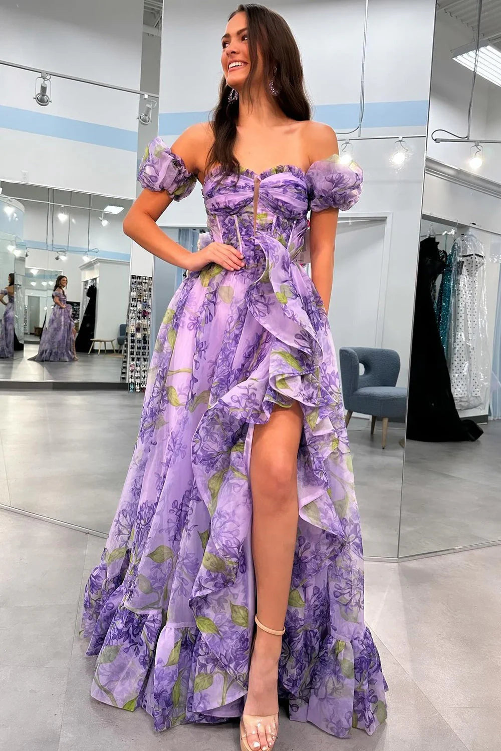 Formal Women's Dresses/Cute Sheath Sweetheart Floral Prom Dresses With Detachable Sleeves/Dress For Formal