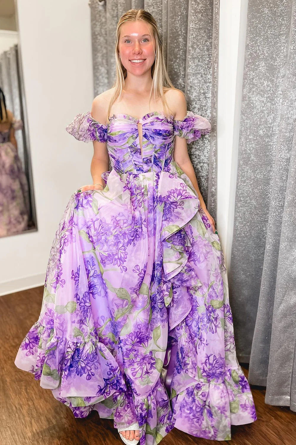 Formal Women's Dresses/Cute Sheath Sweetheart Floral Prom Dresses With Detachable Sleeves/Dress For Formal