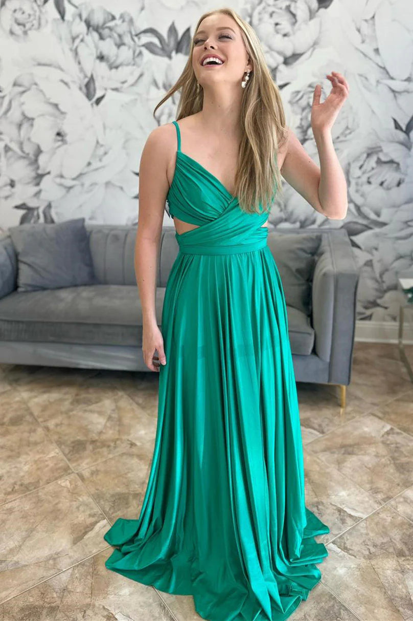 Formal Women's Dresses/Emerald Green Pleated A-Line Formal Dress