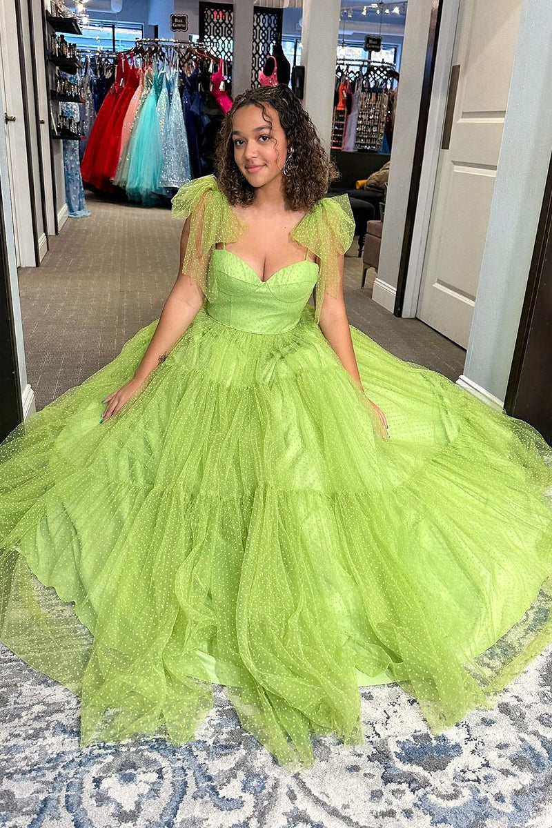 Formal Women's Dresses/Sage Green Sweetheart Tulle Long Prom Dresses with Bow Tie Evening Dress/Dress For Formal
