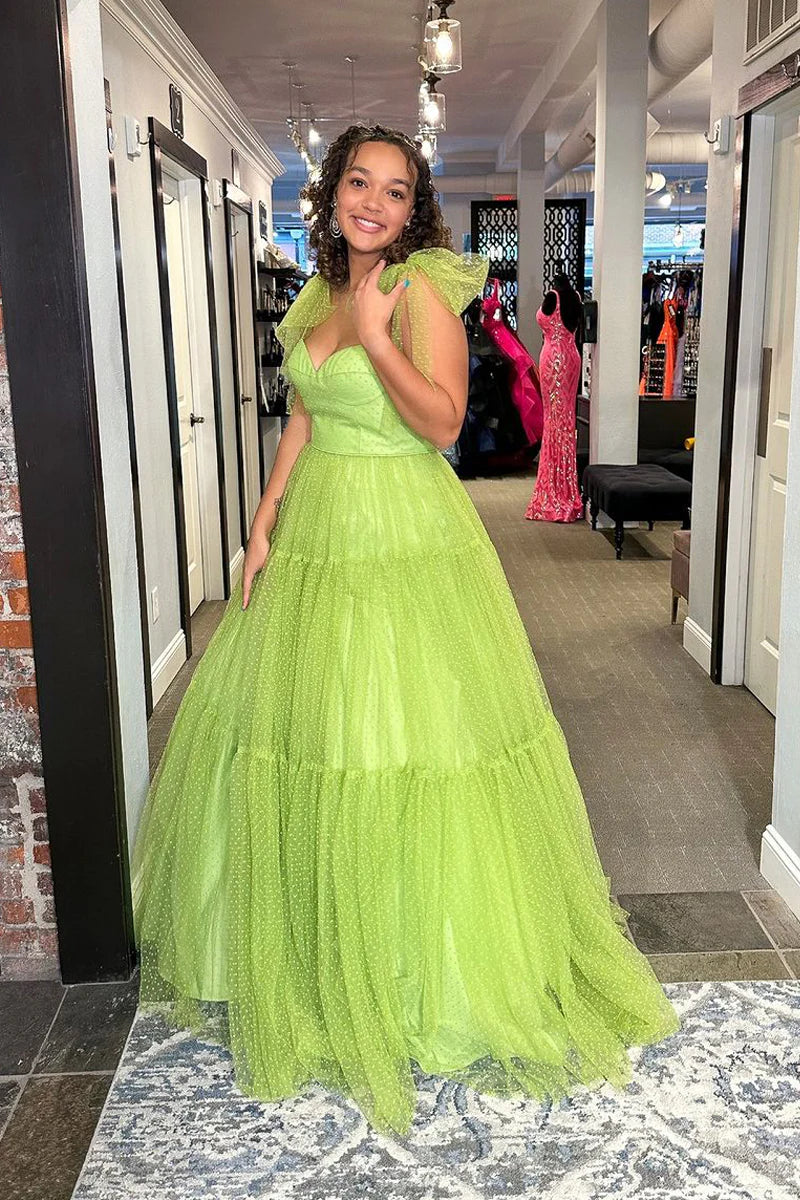 Formal Women's Dresses/Sage Green Sweetheart Tulle Long Prom Dresses with Bow Tie Evening Dress/Dress For Formal