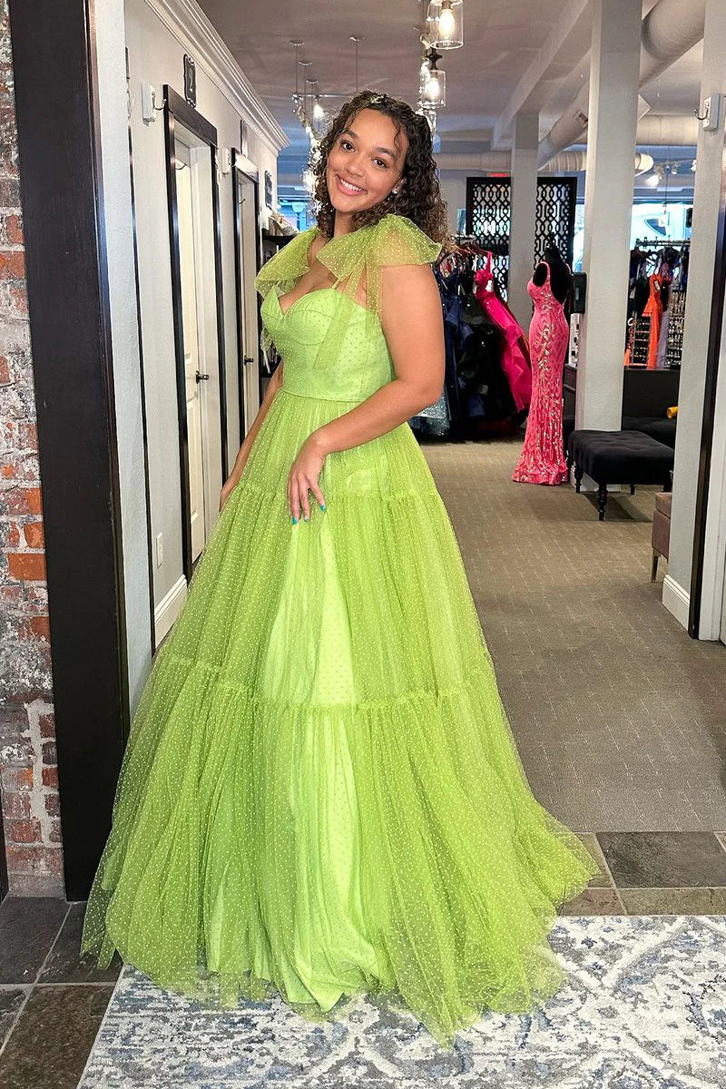 Formal Women's Dresses/Sage Green Sweetheart Tulle Long Prom Dresses with Bow Tie Evening Dress/Dress For Formal
