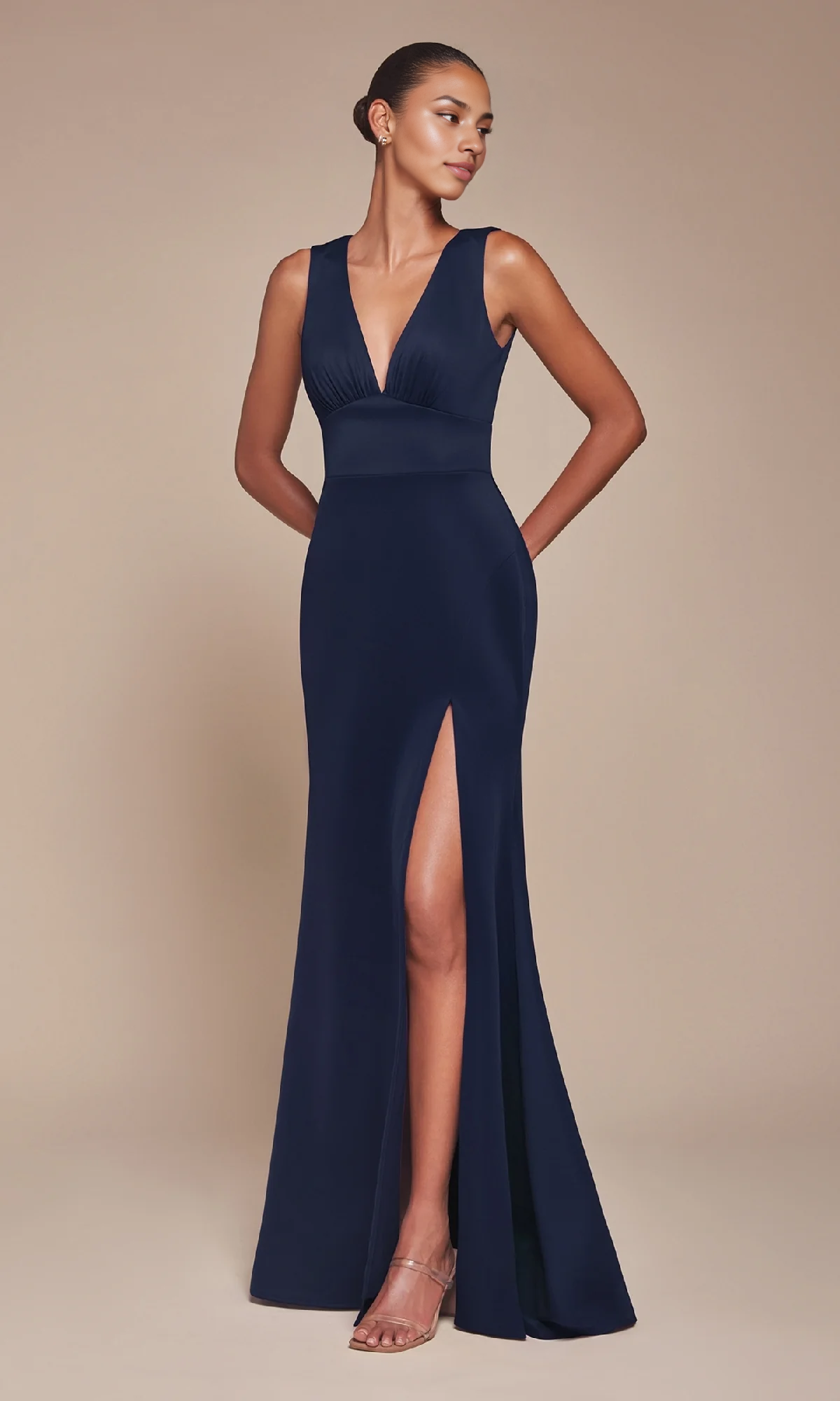 Formal Women's Dresses Sleeveless Long Simple V-neckline With High Slit Prom Dress Prom Dress In Store
