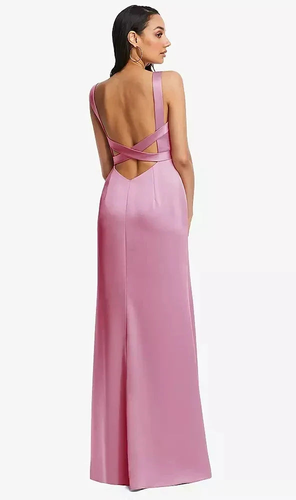 Framed Bodice Criss Criss Open Back A-Line Maxi Dress in Powder Pink