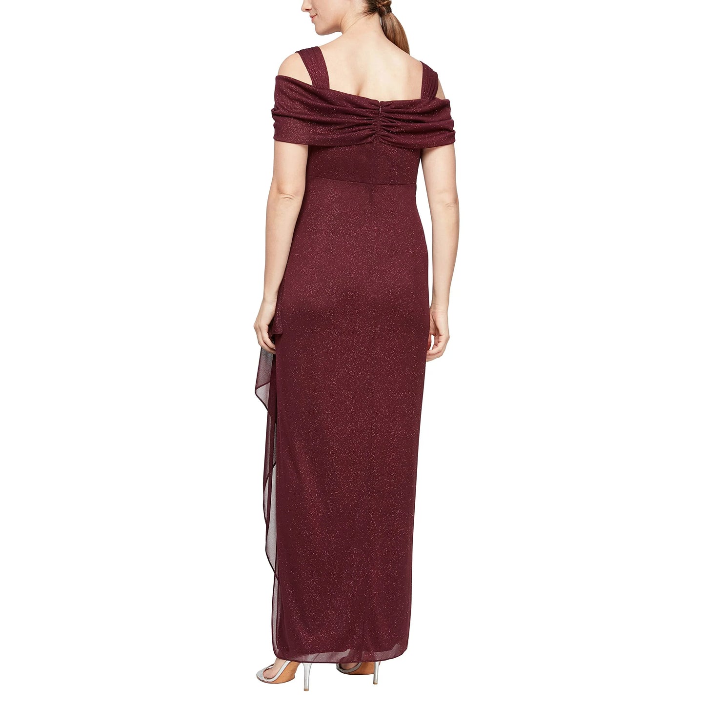 Glamorous A-Line Off-Shoulder Ruched Waist Ruffled Side Zip Back Maxi Evening Dress