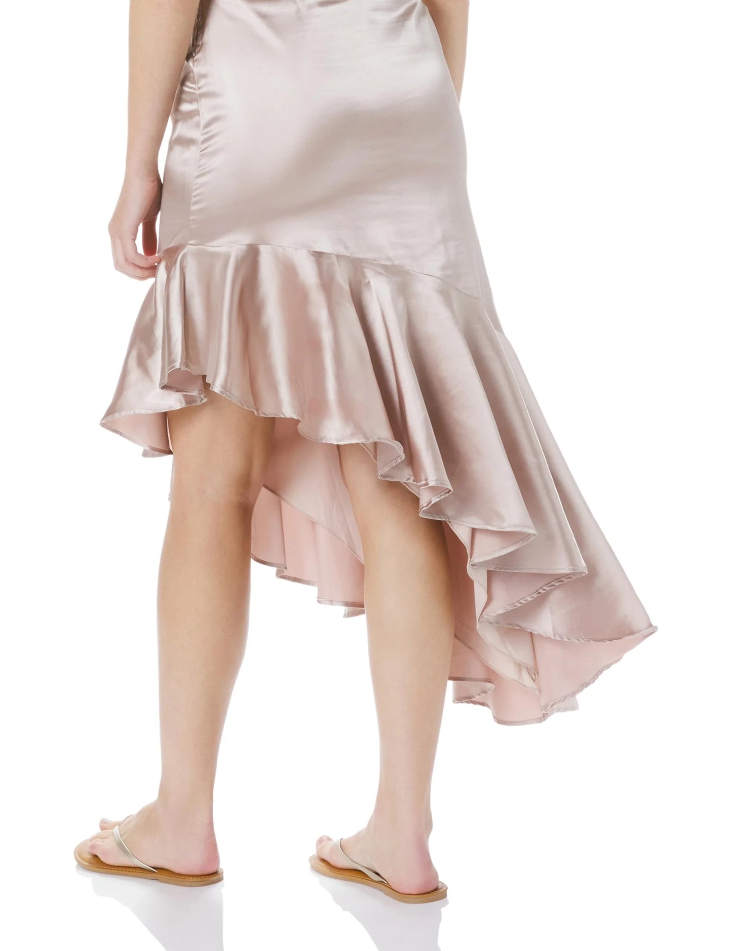 Glamorous Asymmetric Ruffle Hem Satin Evening Dress with One-Shoulder Ruffle