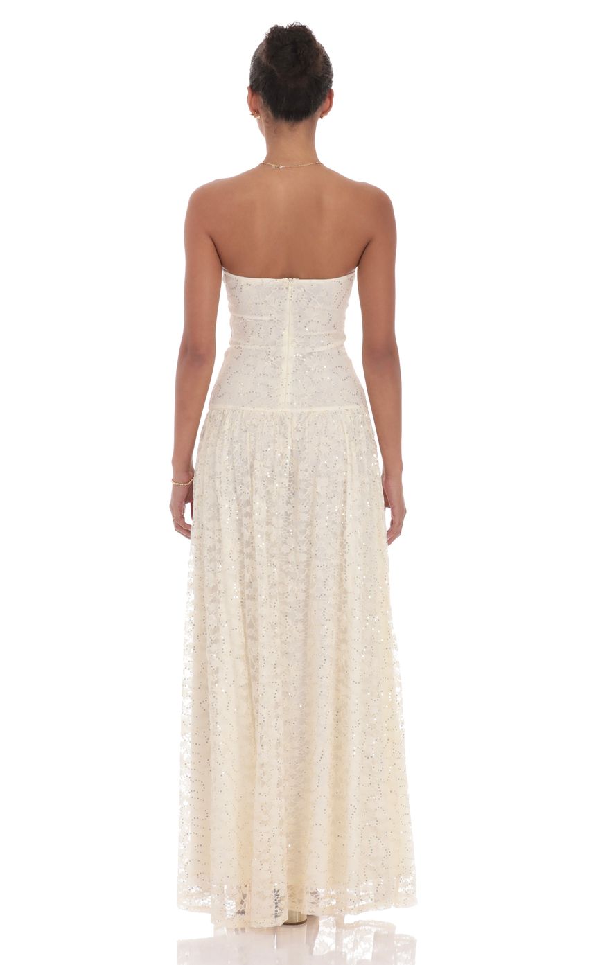 Glamorous Ballgown Strapless Sleeveless Open-Back Ivory Sequin-Lace Floor-Length Prom Dresses