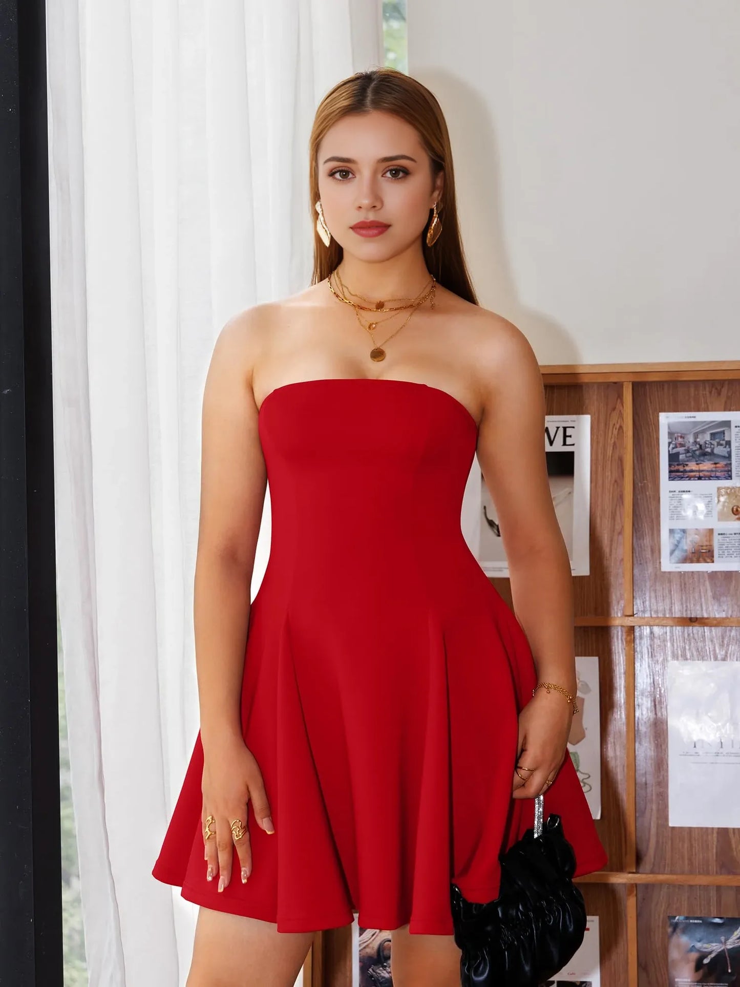 Glamorous Fit & Flare Strapless Sculpted Mini Evening Dress