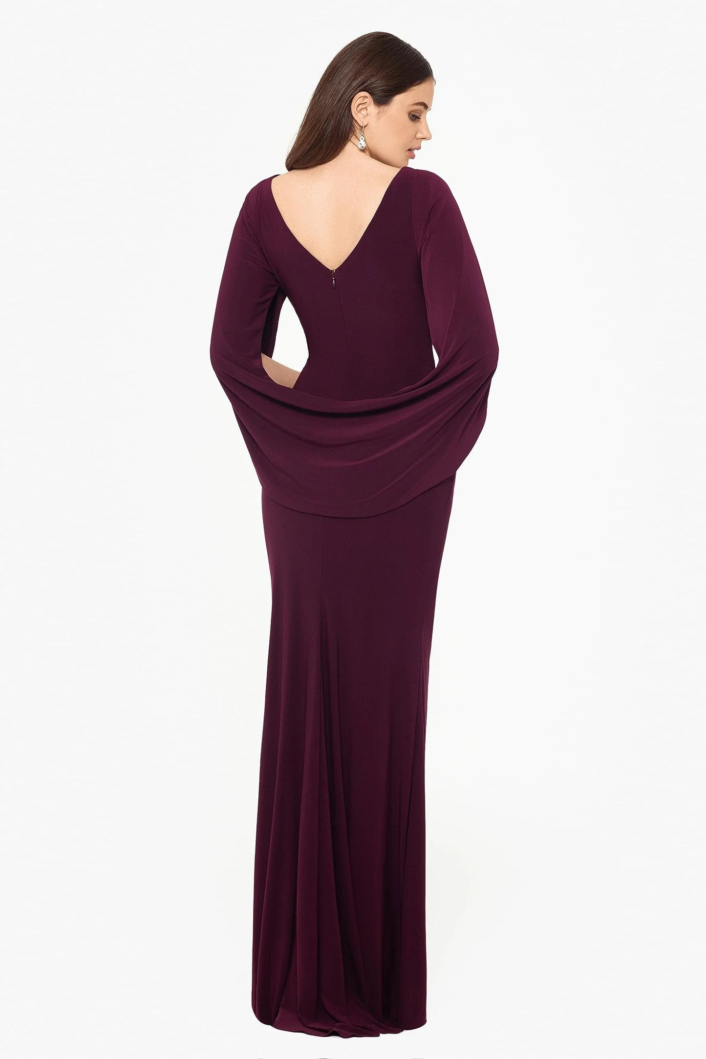 Glamorous Mermaid Boat Neck Draped Sleeve Zipper Back Floor - length Bridesmaid Dress