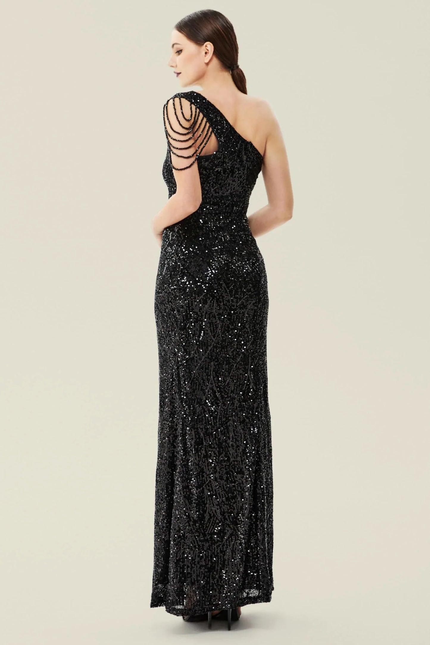 Glamorous Mermaid One - Shoulder Back Zip Beaded Floor - Length Evening Dress