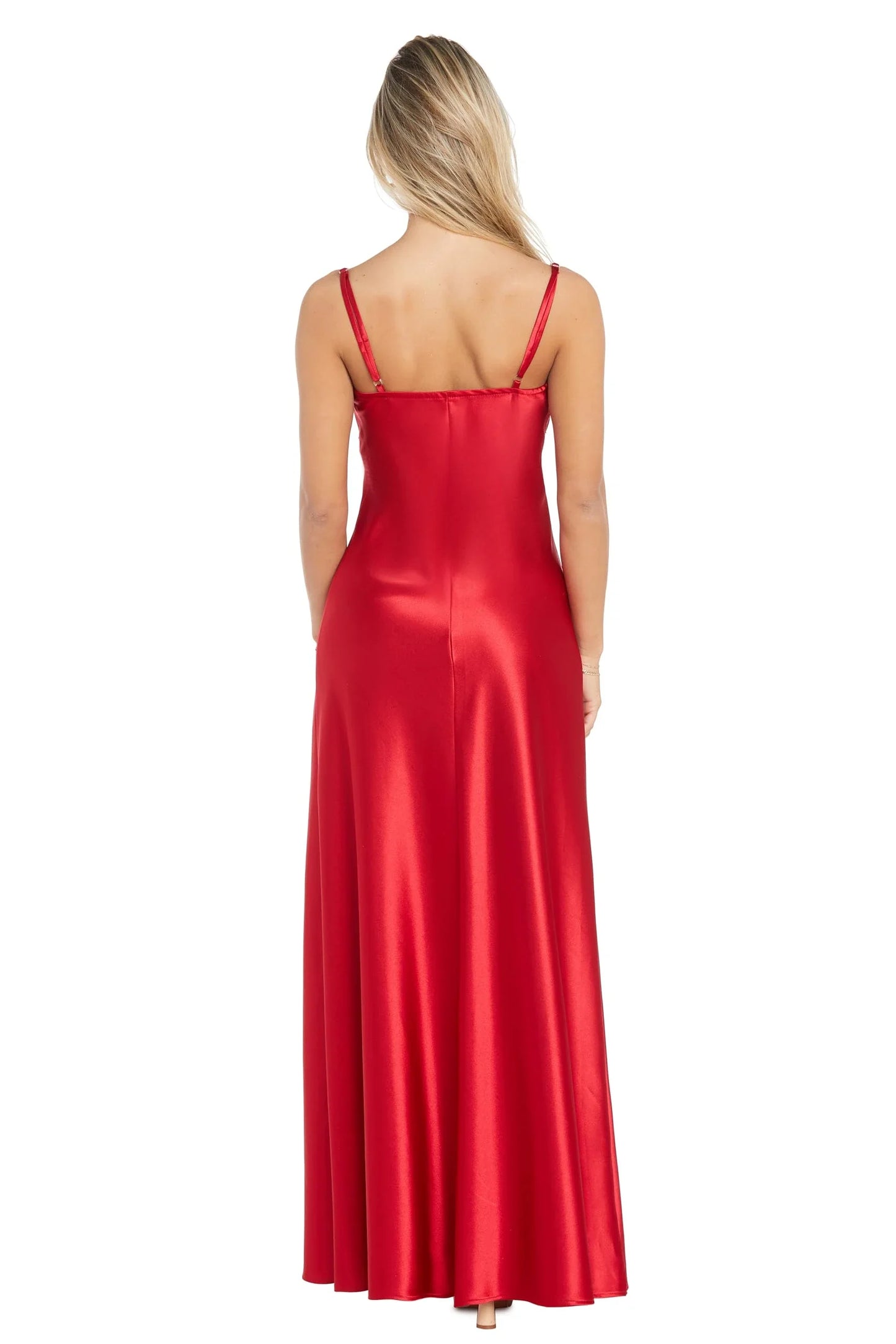 Glamorous Plunge Neck Embellished Trim Satin Maxi Evening Dress