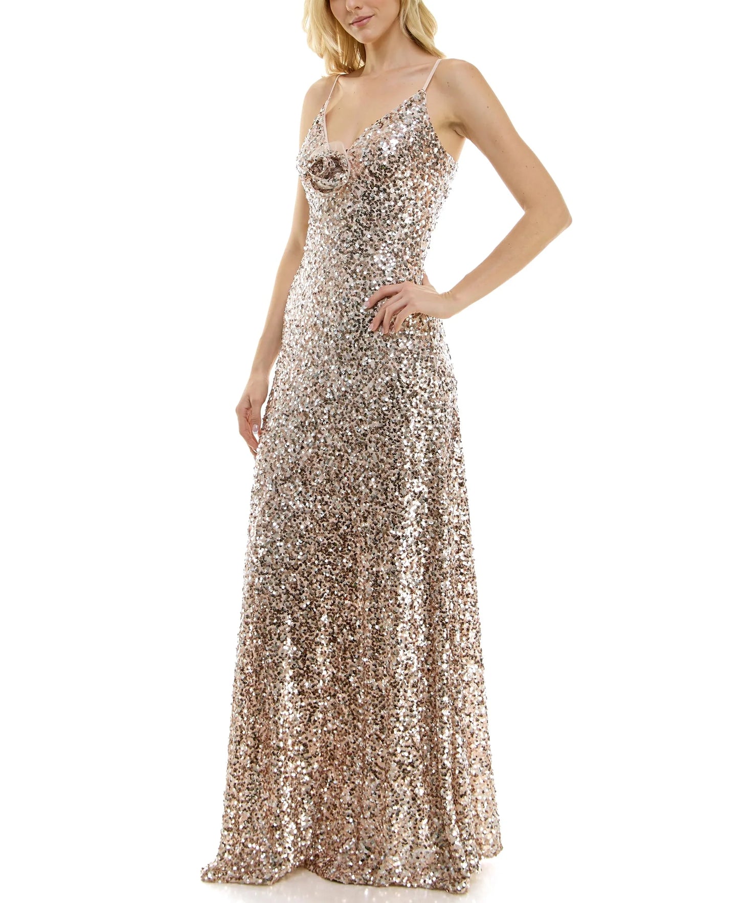 Glamorous Sequin V-Neck Spaghetti Strap Maxi Evening Dress