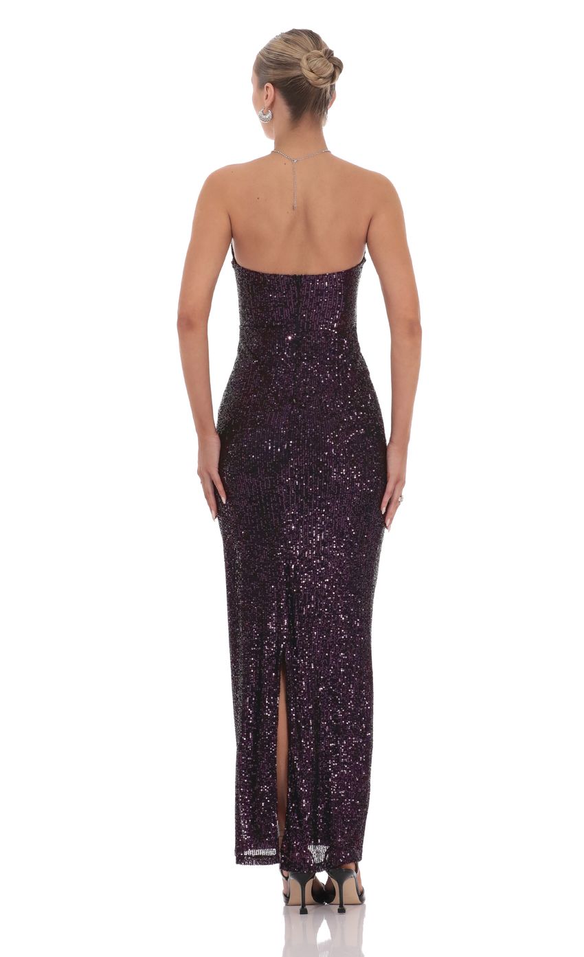 Glamorous Sheath Strapless Sequin-Accented Cut-Out Open-Back Plum Floor-Length Prom Dresses