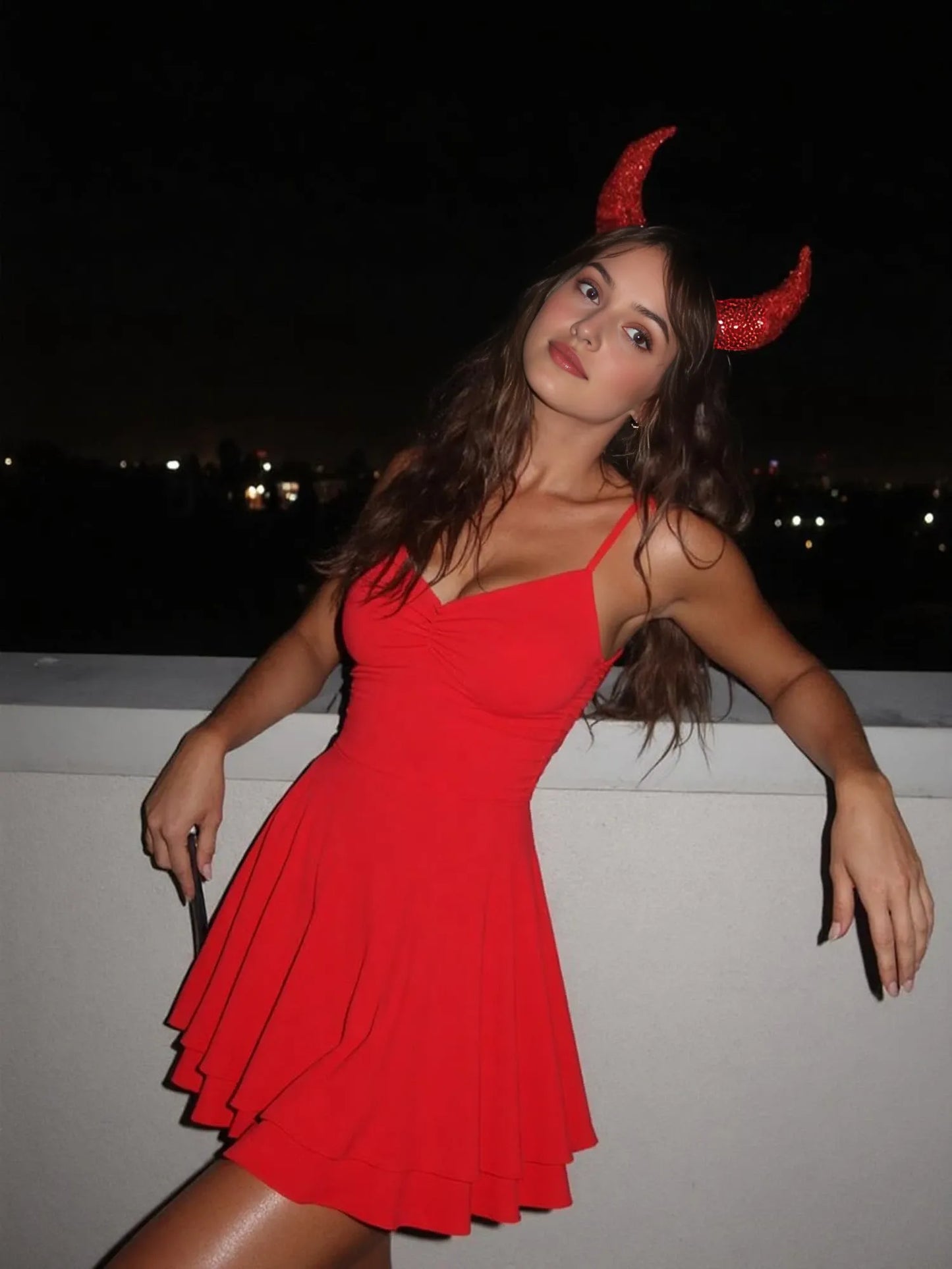 Glamorous Spaghetti Strap Backless Deep V-Neck Tiered Ruffle Mini Party Dress