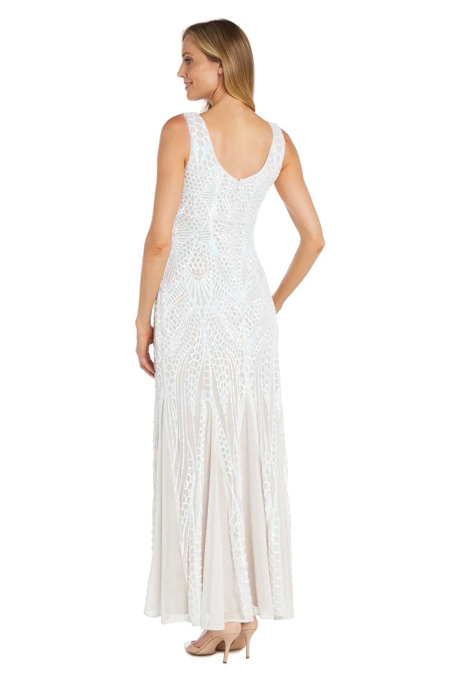 Glamorous V-Neck Sleeveless Sequin Embroidered Maxi Evening Dress