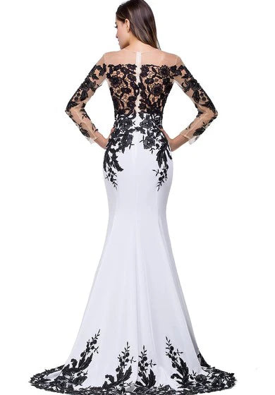 Glamorous Long Sleeve Mermaid/Trumpet Evening Dress Black Appliques Sweep/Brush Train Mother Dress