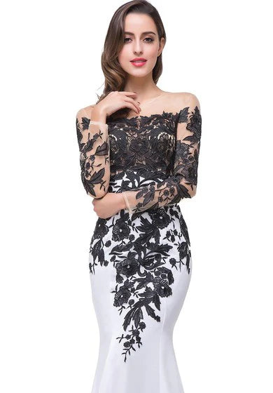 Glamorous Long Sleeve Mermaid/Trumpet Evening Dress Black Appliques Sweep/Brush Train Mother Dress