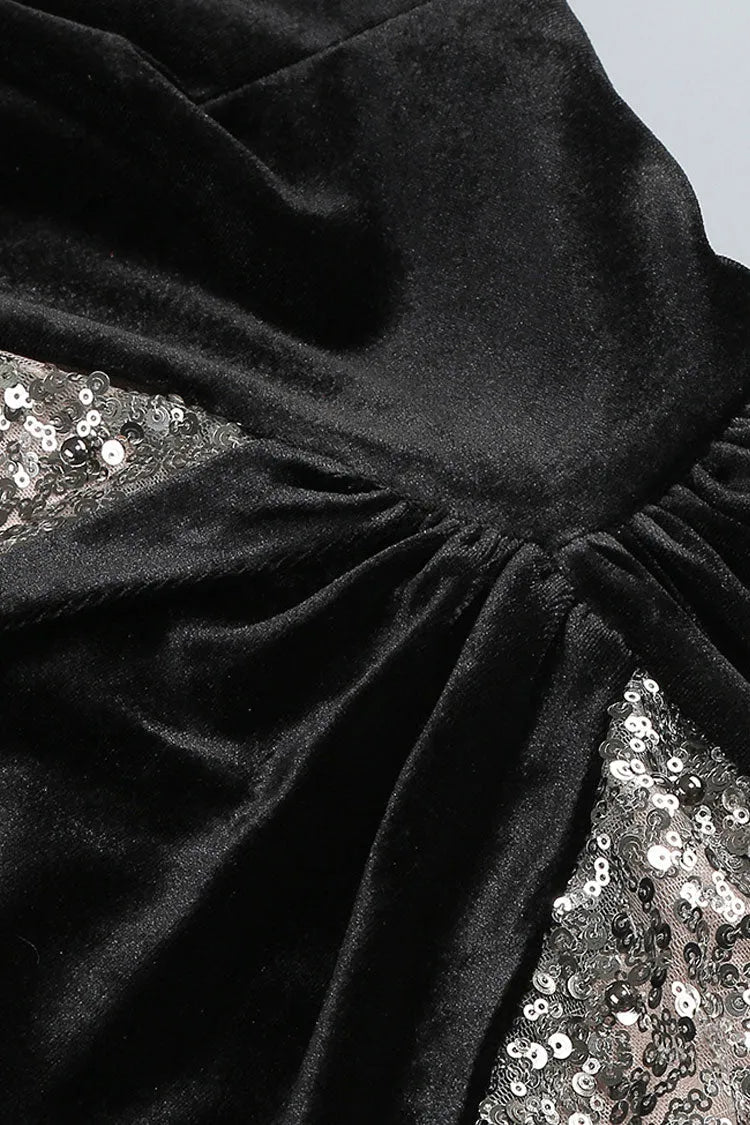 Glamorous Mermaid One-Shoulder Long-Sleeve Sequin-Accented Black Maxi Prom Dress for Women ready to ship