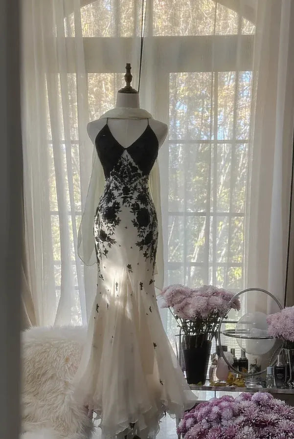 Glamorous Mermaid Sweetheart Neck Sleeveless Floral Ivory Maxi Prom Dress for Women Custom