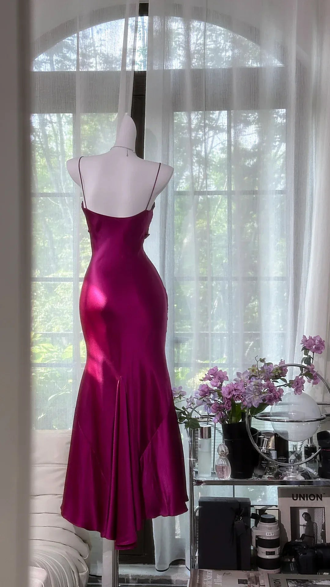 Glamorous Mermaid Sweetheart Neck Sleeveless Ruched Magenta Midi Prom Dress for Women Ready to Ship