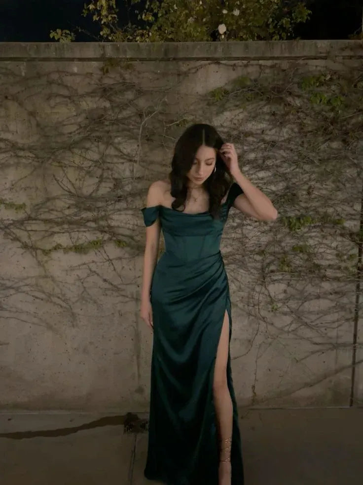 Graceful Mermaid/Trumpet Off Shoulder Sleeveless Satin Floor-Length Prom Dress