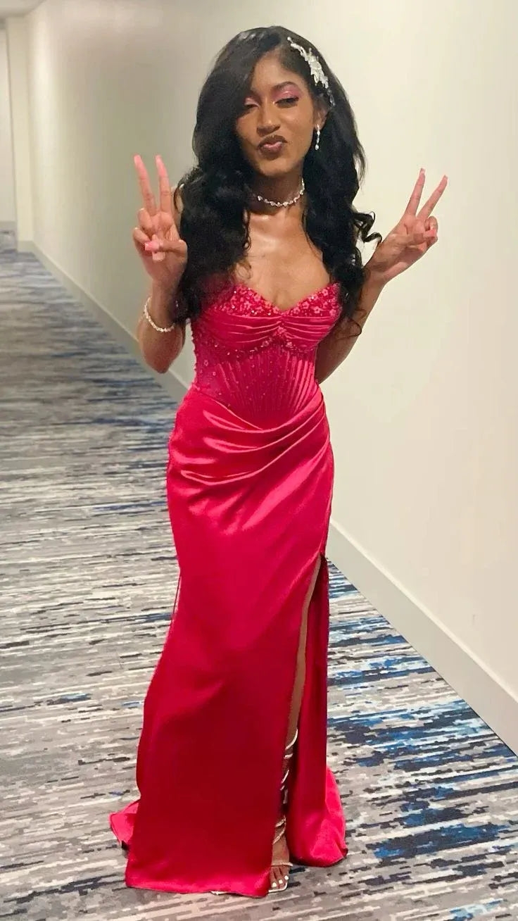 Graceful Mermaid V Neck Sleeveless Chiffon Beaded Floor-Length Prom Dress