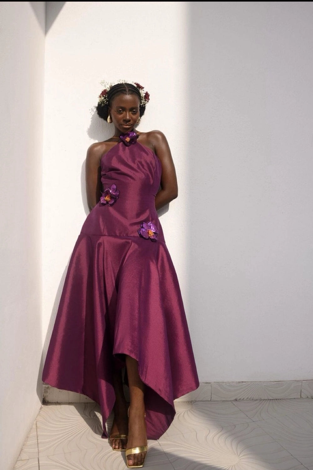 Graceful Ball Gown Halter Neck Sleeveless Lace Up Satin Floor-Length Prom Dress