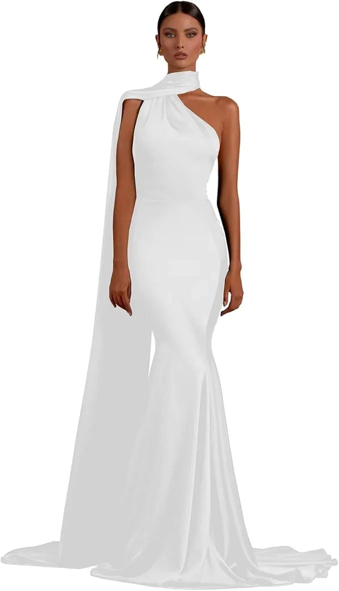 Halter Mermaid Satin Black Evening Dress Long Sleeveless