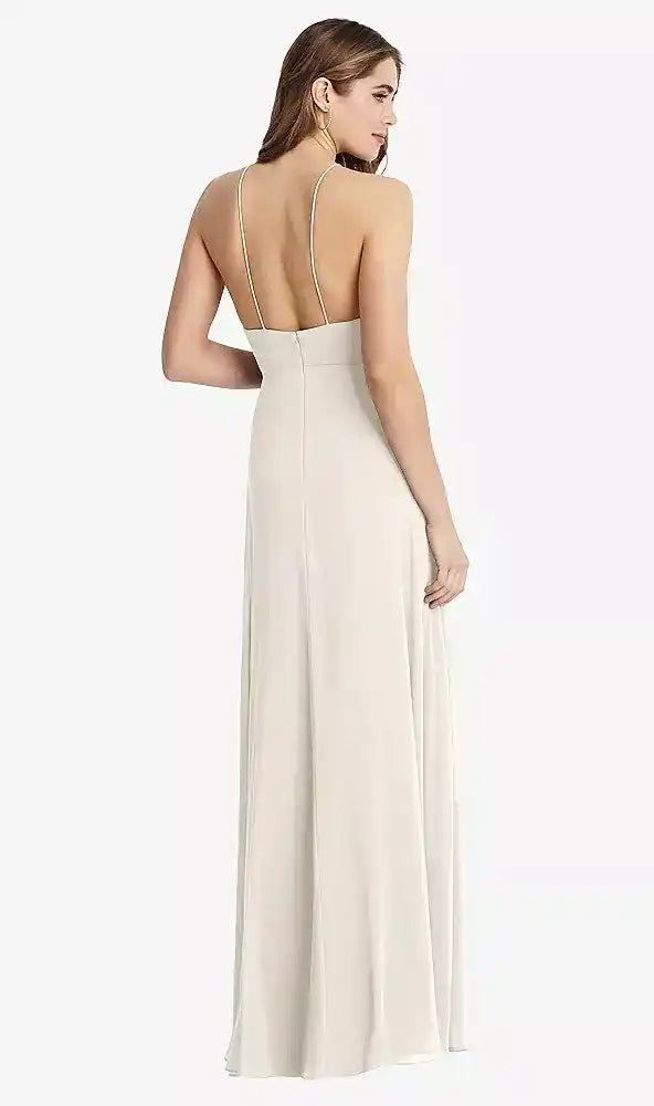 High Neck Chiffon Maxi Dress with Front Slit - Lela in Ivory