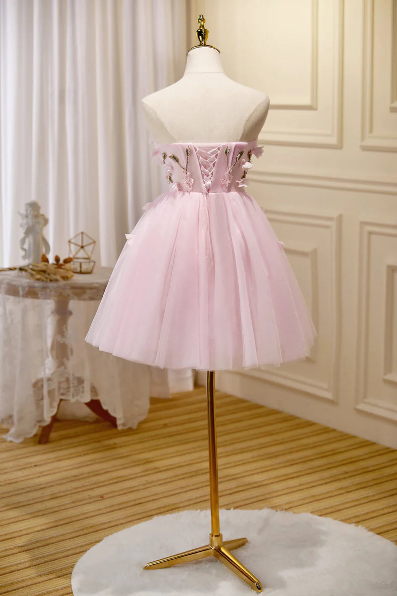 A-line Tulle Short 3D Flower Homecoming Dress