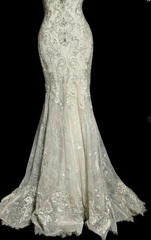 Lace Bridal Mermaid Halter V-Neck Backless Ivory Maxi Prom Dress for Women ready to ship