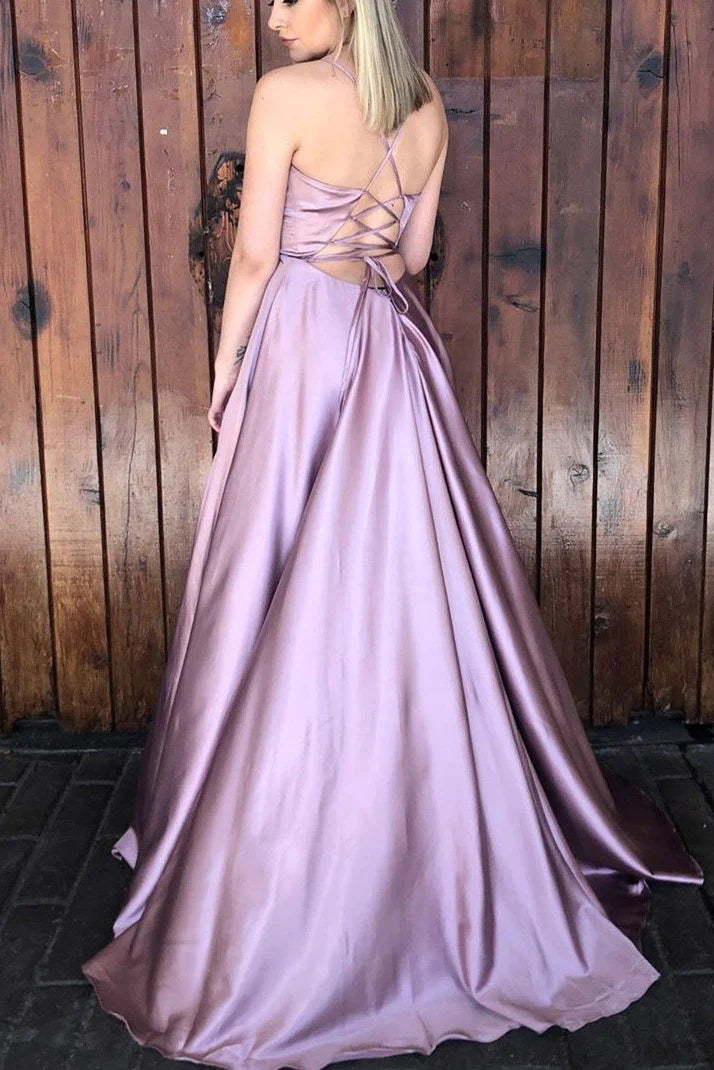 Lace Up Lilac Long Prom Dress with Split-Front/Formal Women's Dresses