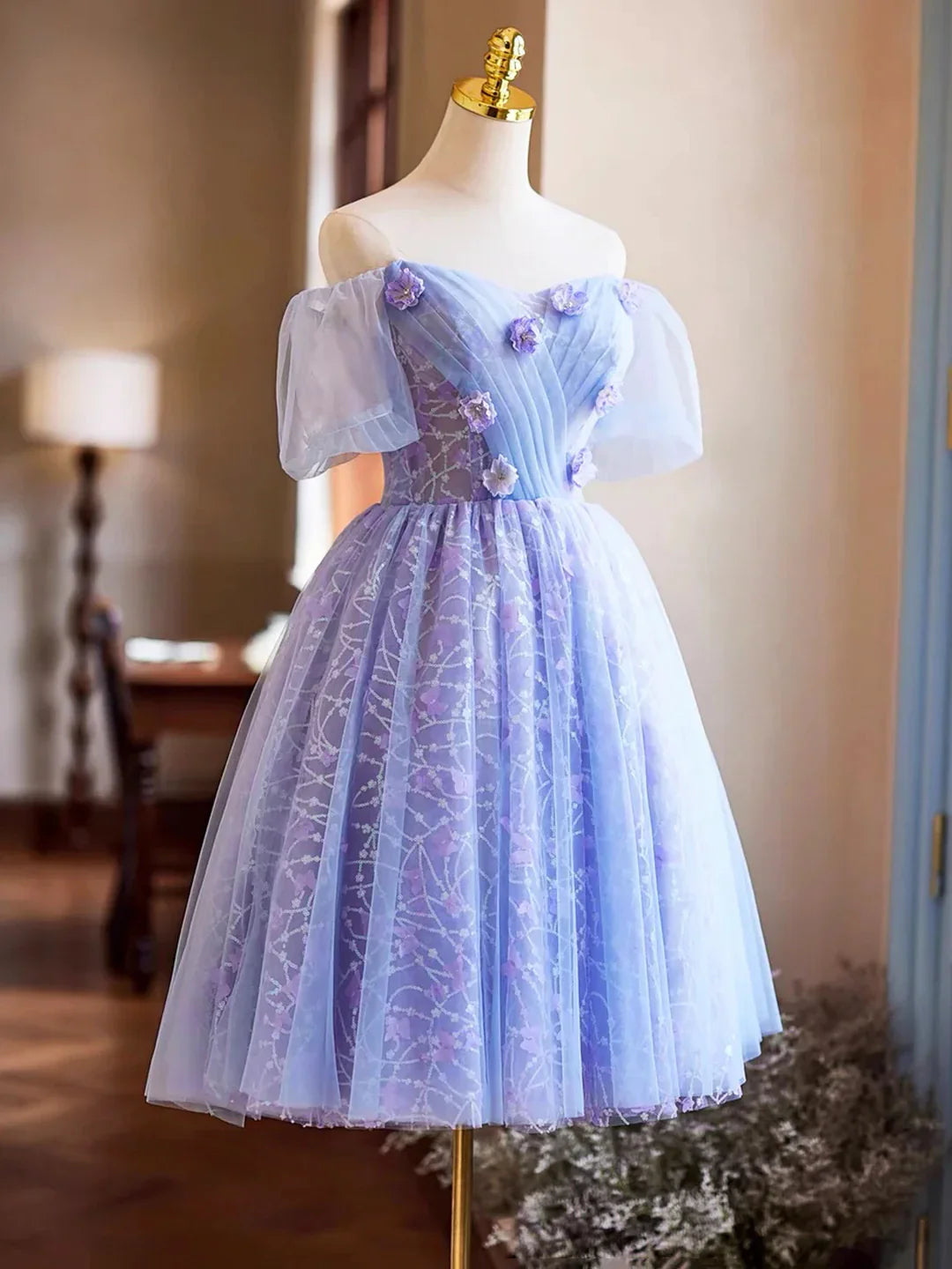 Lavender Appliques Sequins Party Dress Beautiful A-Line Short Prom Dress