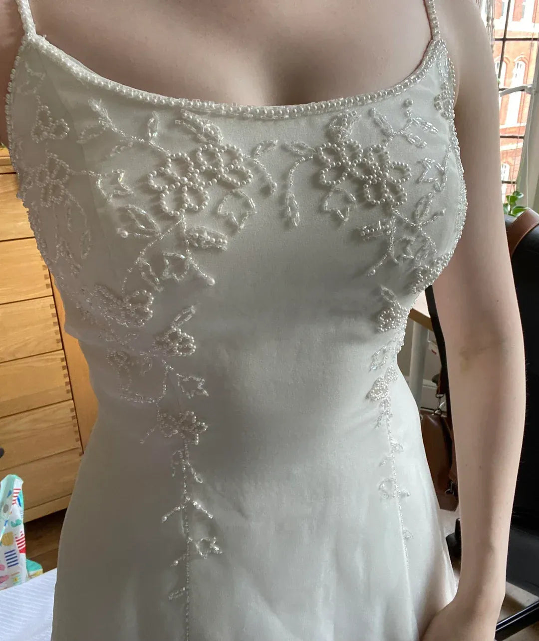 Luxurious A-Line Spaghetti Strap White Floor-Length Prom Dress With Beaded