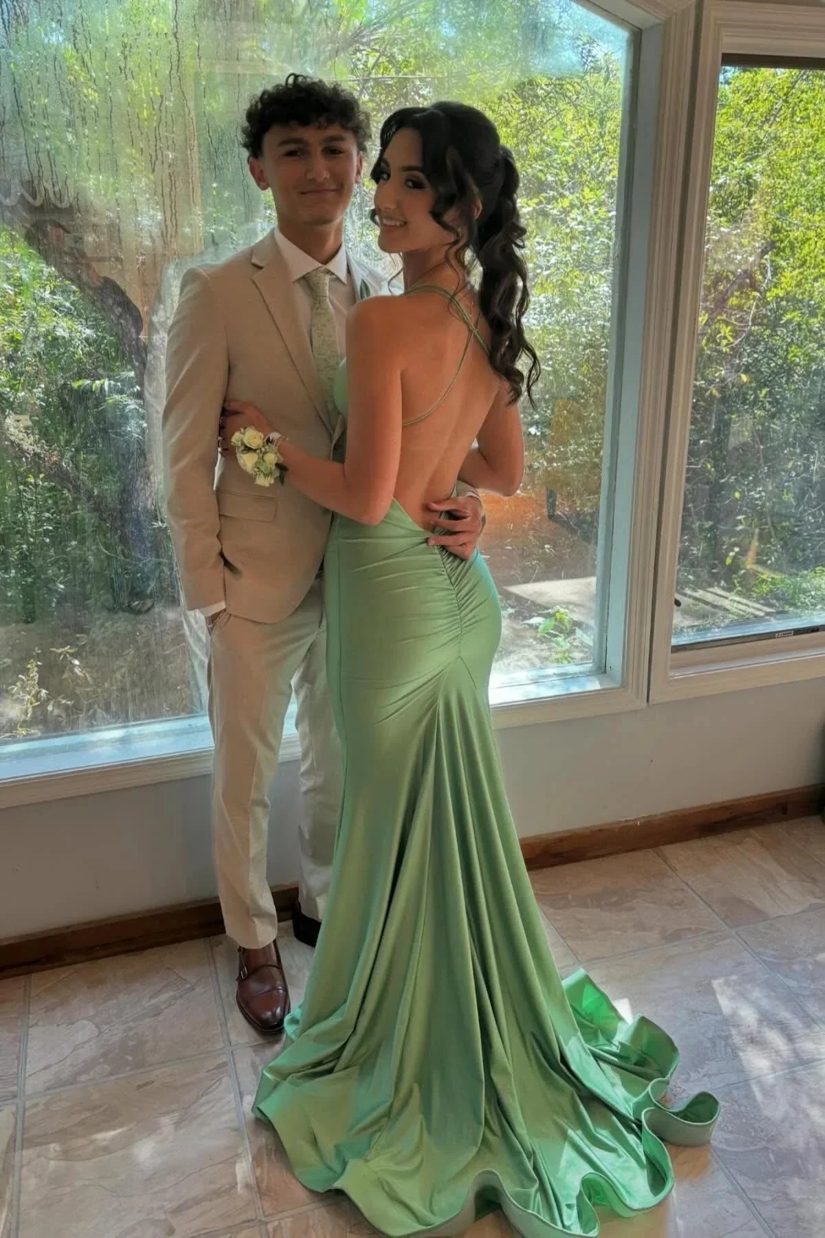 Mermaid Long Green Evening Dress Straps Satin Prom Dress UK