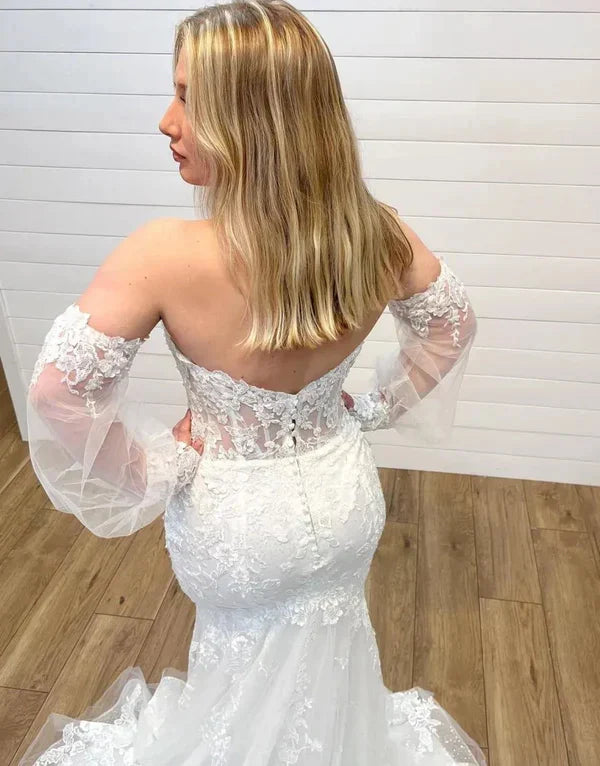 Mermaid Sweetheart Lace Vintage Wedding Gown With Detachable Sleeves
