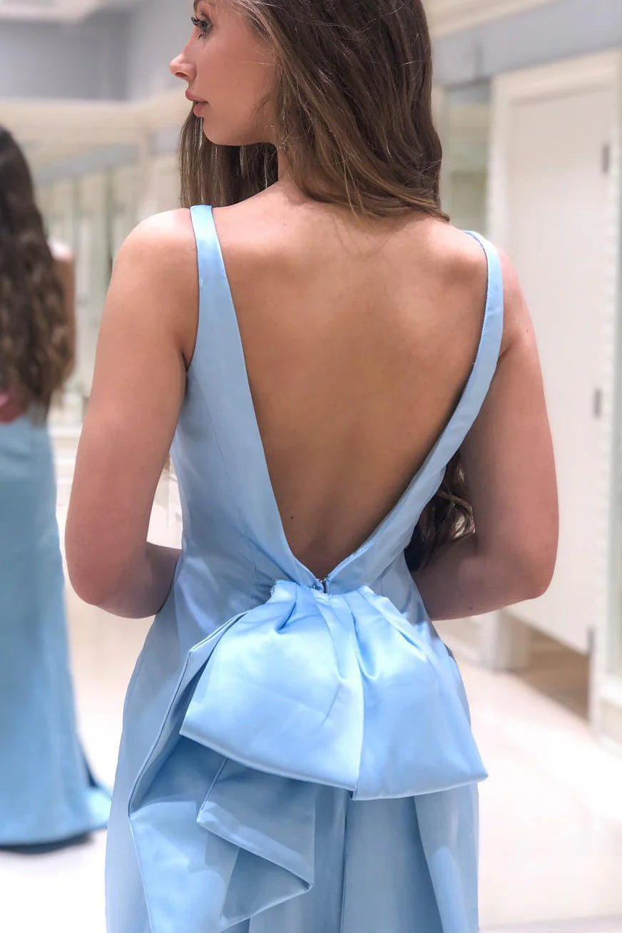 Mermaid V-Back Watteau Light Sky Blue Prom Dress/Formal Women's Dresses