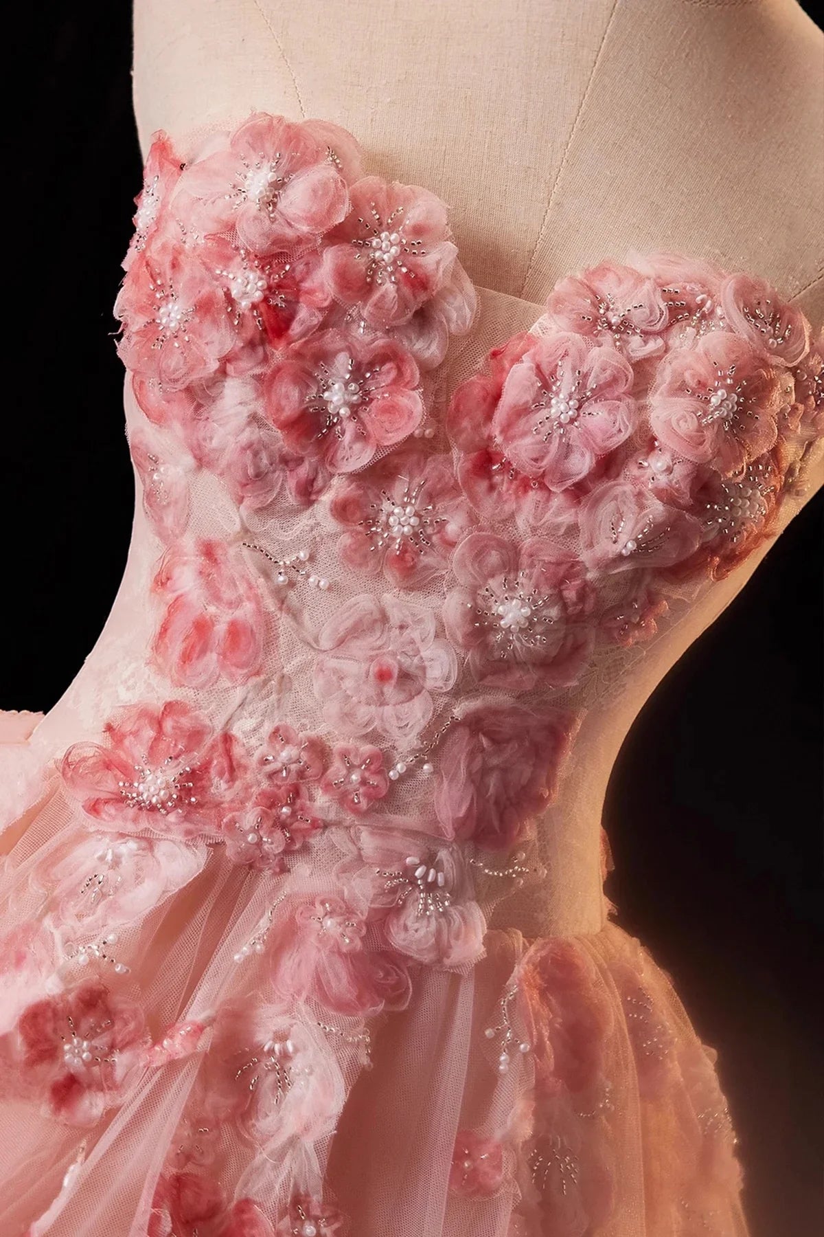Pink Flower Fairy Long Prom Dress Pink Strapless A-Line Evening Dress